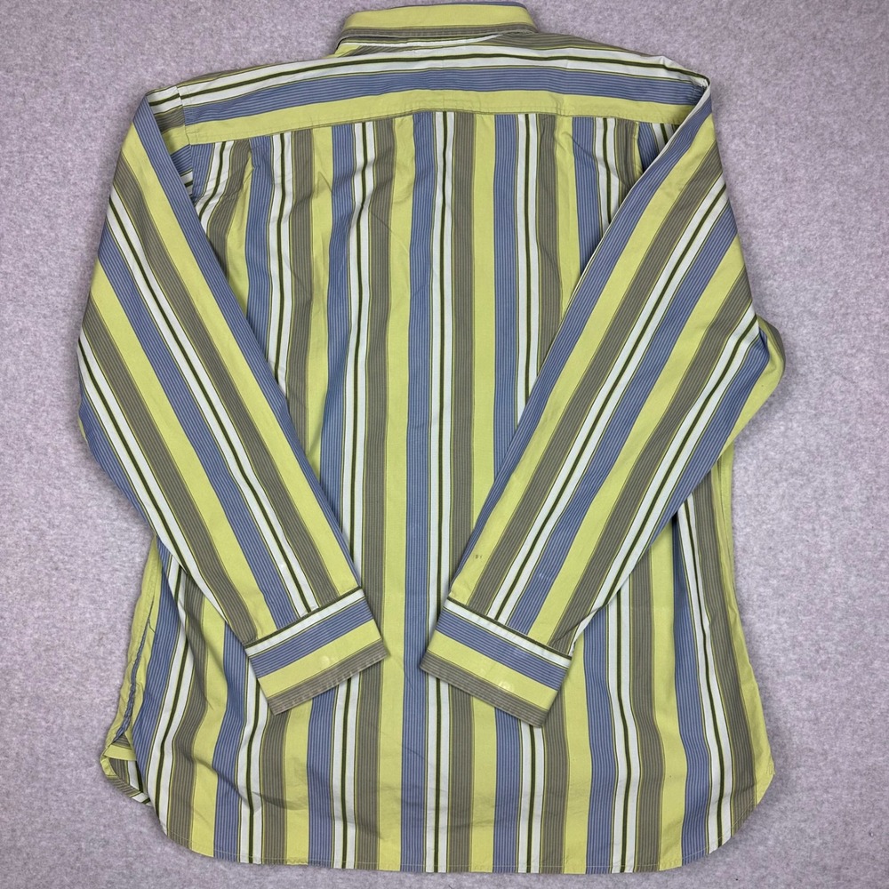 GAP Fitted Premium Mens Long Sleeve Striped Button Down Shirt Green Blue XL - Picture 5 of 9
